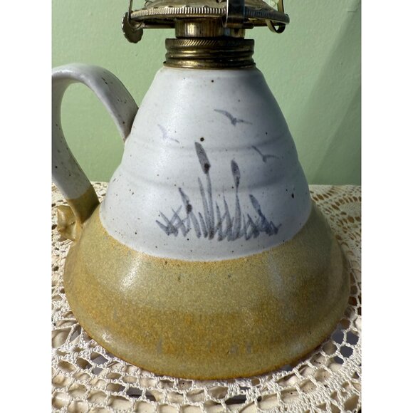 Vintage 70's Stoneware Art Pottery Hurricane Lamp - Picture 4 of 10